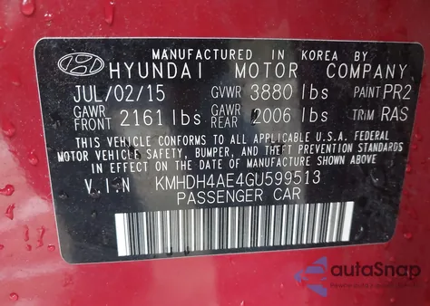 2016 Hyundai Elantra Se z USA, uszkodzony, nr VIN KMHDH4AE4GU599513